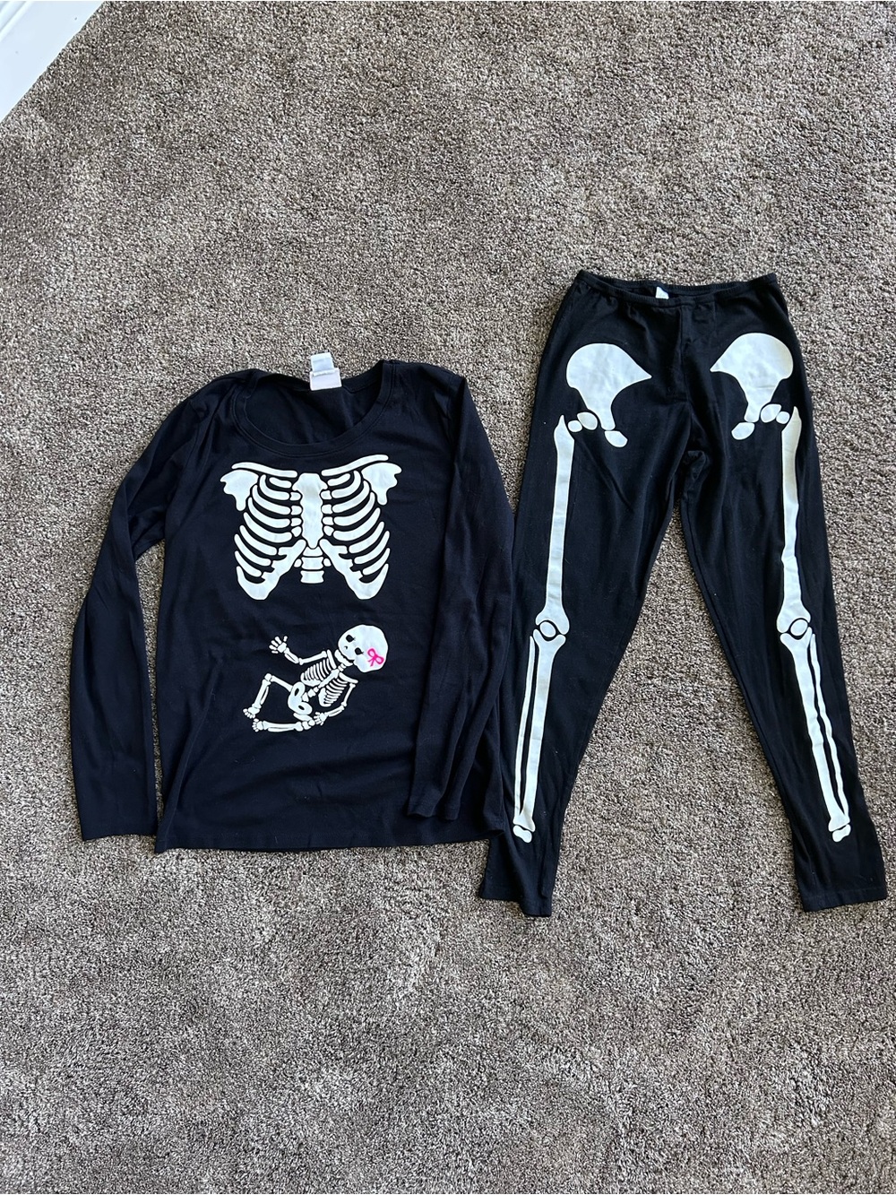 Black Skeleton Maternity Set - Glow Bone Print Halloween Costume Size L